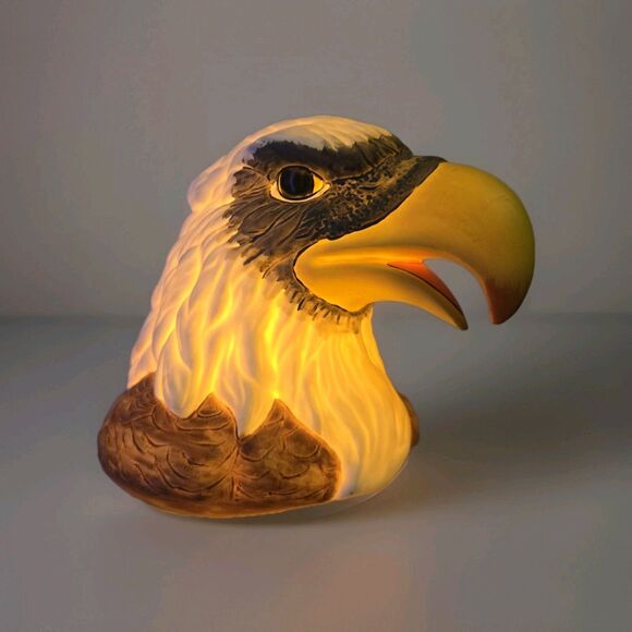 Vintage Bald Eagle Head Ceramic Table Lamp Light-Up Patriotic USA Décor 8" - Picture 1 of 6